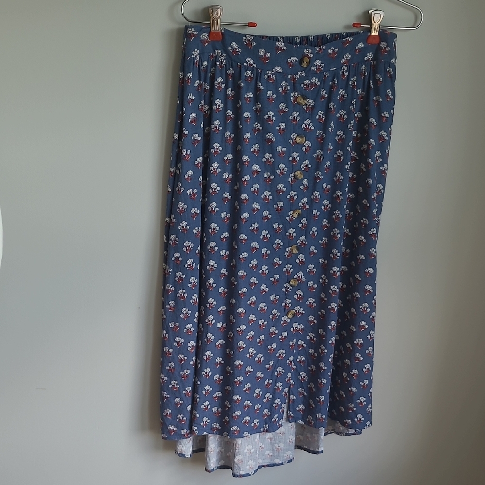 Sonoma Linen Blue and White A-Line Midi Skirt